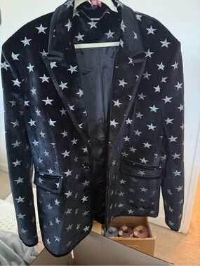 Source Unknown Black Velvet Star-Embroidered Blazer